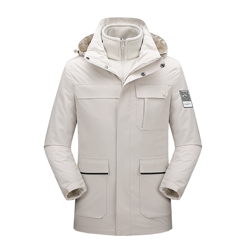 Chaqueta de lana para hombres y mujeres chaqueta desmontable tres en uno al aire libre otoño e invierno a prueba de viento impermeable forrado de lana engrosada traje de alpinismo