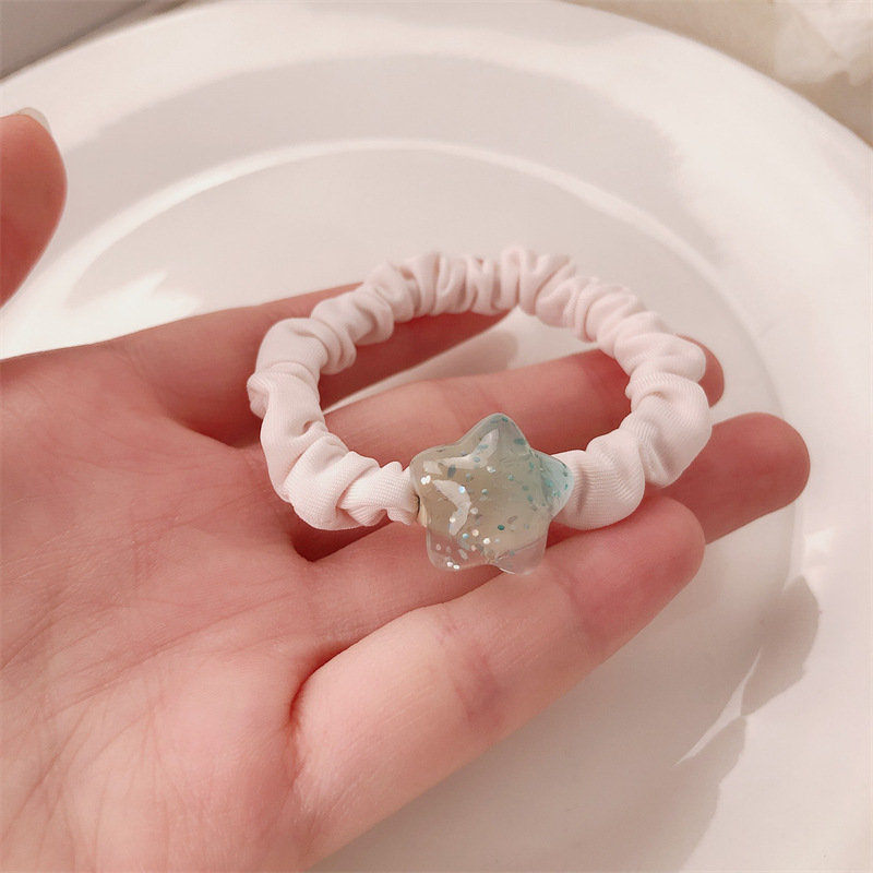 Lindo y dulce polvo suelto amor lazo para el cabello temperamento femenino estrella círculo de intestino delgado cuerda para la cabeza todo fósforo cola de caballo alta cuerda para el cabello accesorios para el cabello