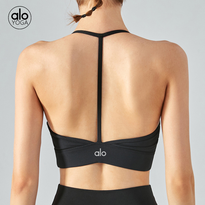 Alo Sports Bra T-Back Halterneck Sling Beautiful Back Bra Shock-Proof with Chest Pad Yoga Fitness Vest