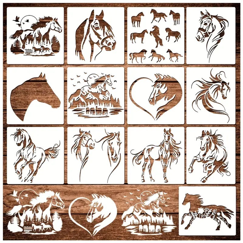 国境を越えた絵画ボード13点セット 馬をテーマにした絵画テンプレート DIY中空落書きボード PET水洗い可能環境に優しい画板|undefined