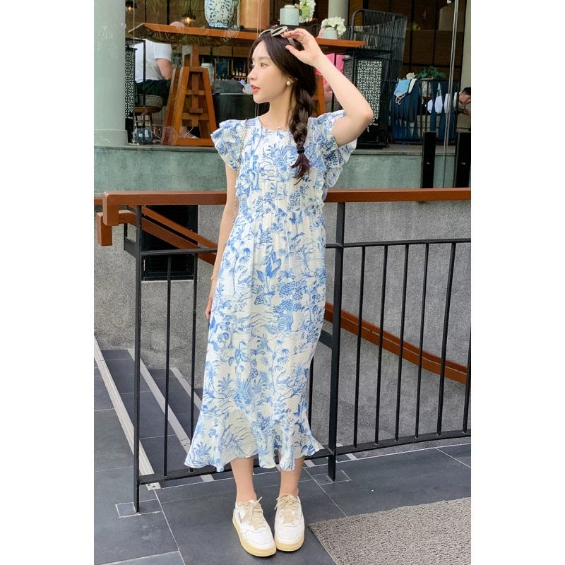 Новое китайское платье с принтом для женщин, лето 2025, новый ретро-дизайн, стройный силуэт, элегантный стиль