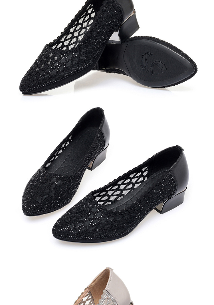 Sandal nữ quai chữ V gót dày đế mềm lưới thoáng khí — Tro gạo chi tiết 17