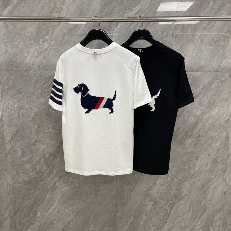 Factory Direct Tb Summer New Style Back Puppy Embroidered Four-Pole Stripesd Short-Sleeved T-Shirt Casual, Fashionable and Versatile