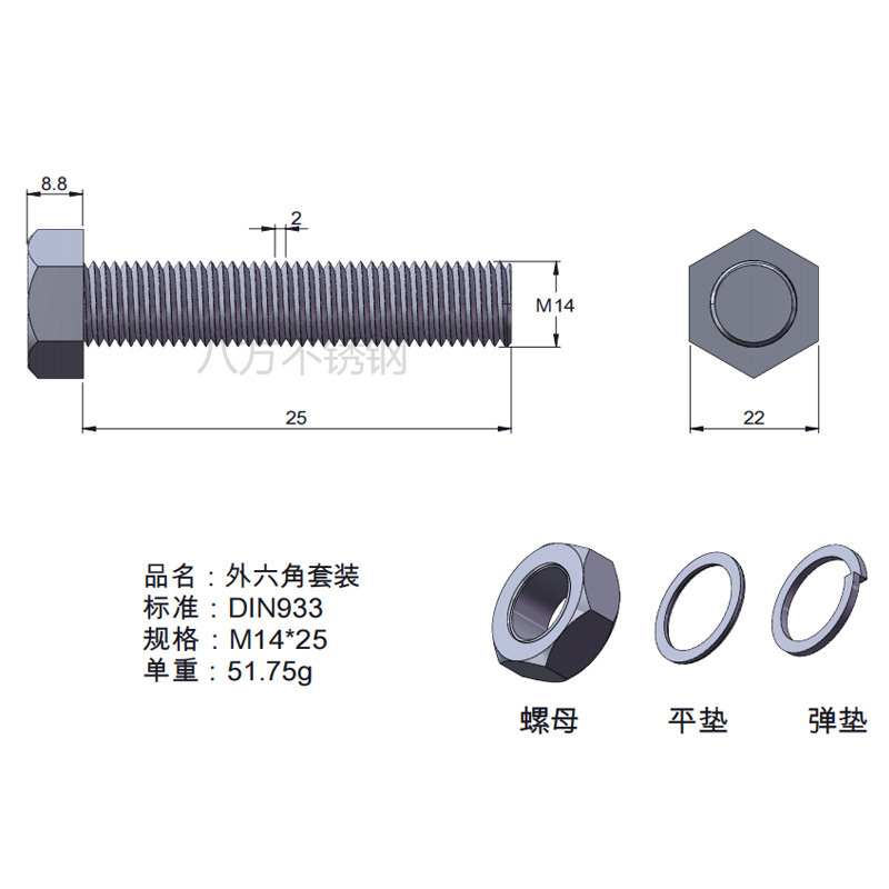 Tuerca de tornillo 304 acero inoxidable hexagonal conjunto de alta resistencia con almohadilla perno de tornillo antideslizante M3M4M5M6M12