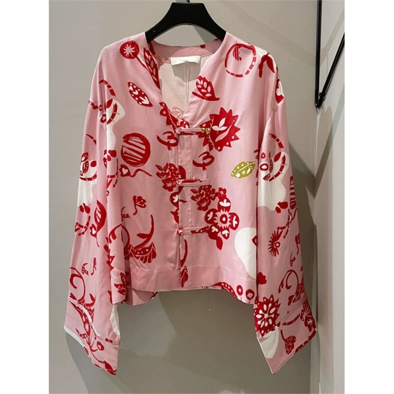 LW-7005 весеннее платье новый модный темперамент дикий тонкий топ с длинными рукавами женский принт дизайн нишевые рубашки