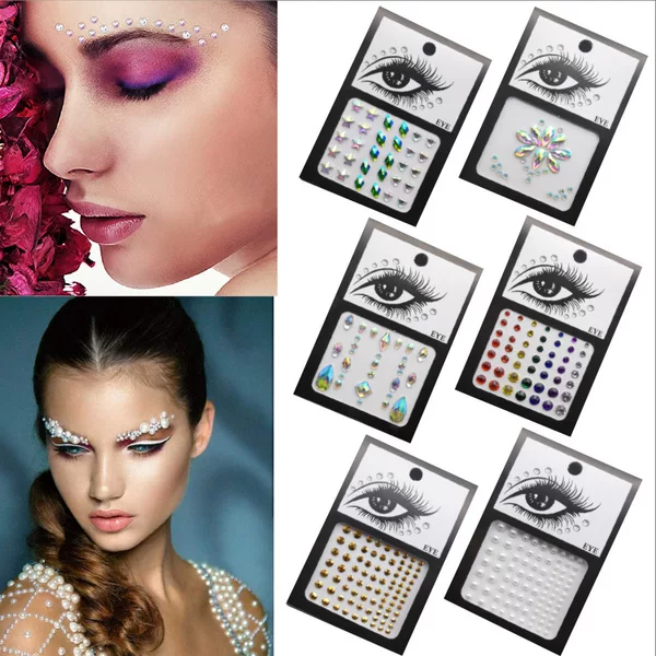 Children's Bride Makeup Eye Makeup Paste Pearl Face Makeup Bright Diamond Tears Drill Face Stage Makeup Paste Diamond Laser Water Drop Round Drill