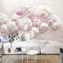 粉色花朵客厅沙发卧室背景墙壁纸法式立体美容医美店前台装饰壁画