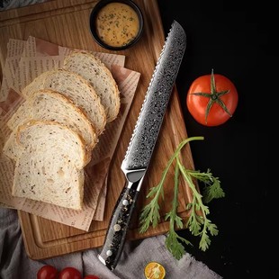 Damascus Steel Bread Knife Baking Tool Household Toast Cake Knife Special Serrated Knife for Cutting Bag Without Slag