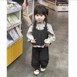 韩系童装女童洋气时髦套装2026秋季新款儿童千金风马甲上衣长裤子
