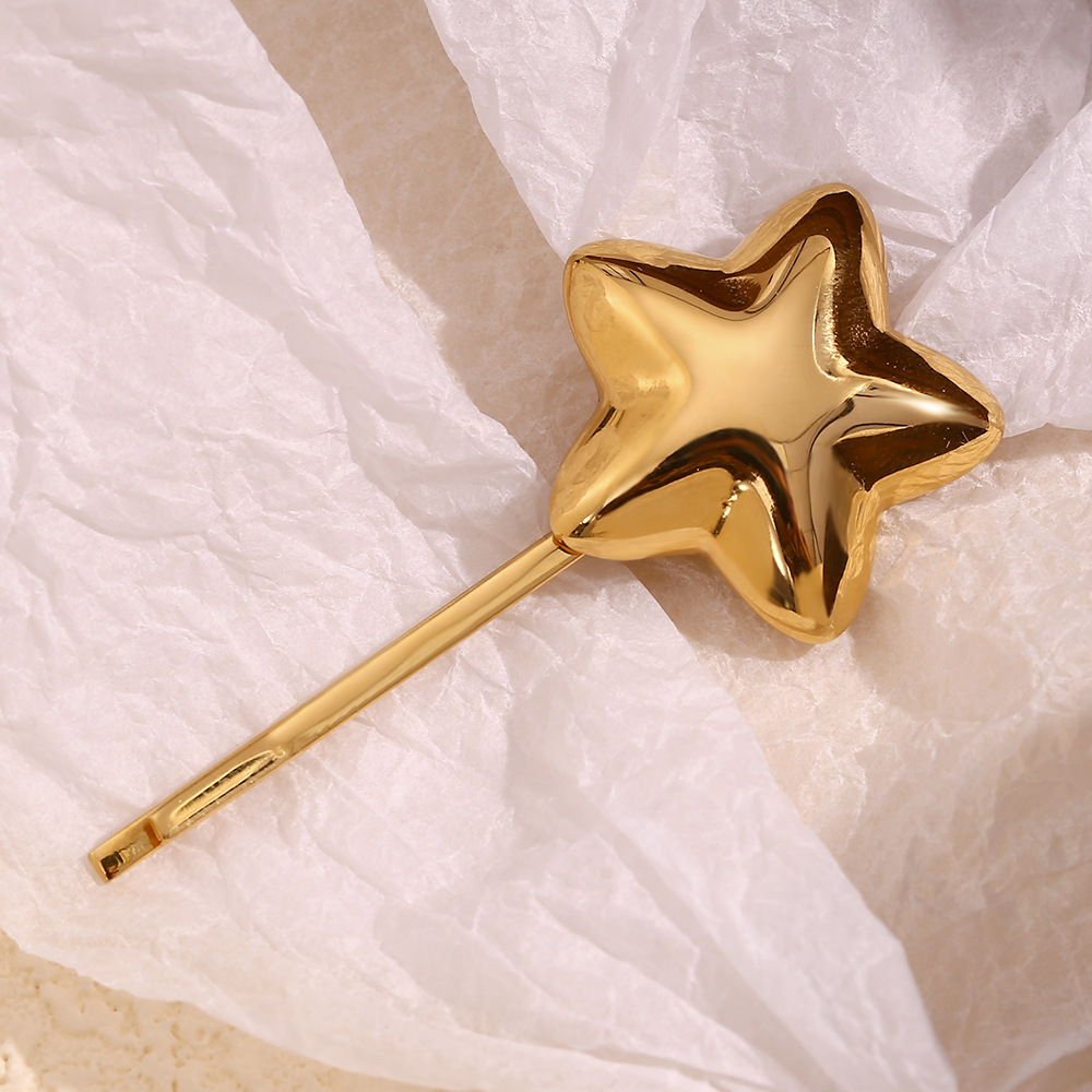 Moda unisex temperamento nicchia scoppio decorato con acciaio inossidabile placcato oro stella a cinque punte tridimensionale forcina donna_voghion.com