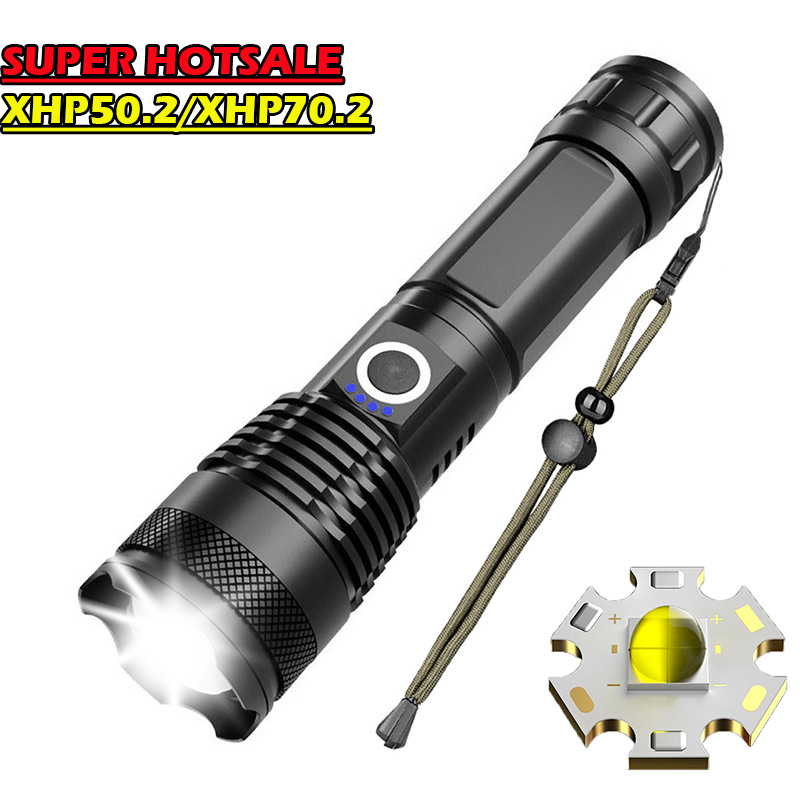 Venta caliente transfronteriza P50 linterna recargable xhp70 aleación de aluminio linterna al aire libre linterna láser blanco