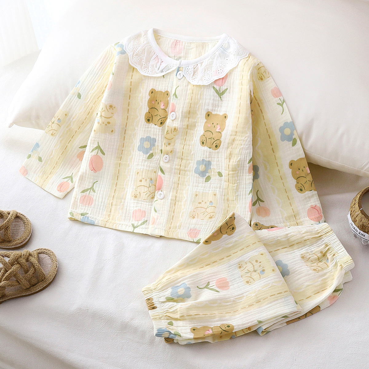 Conjunto de pijamas para niños, nuevo verano, hilo de algodón de grado A, algodón puro para niños, ropa de casa de manga larga para niñas, ropa infantil al por mayor