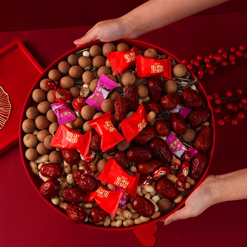 Platos de frutas de boda dulces platos de frutas secas rojos sala de estar mesa de té casera platos de frutas redondos brindis bandeja de plástico