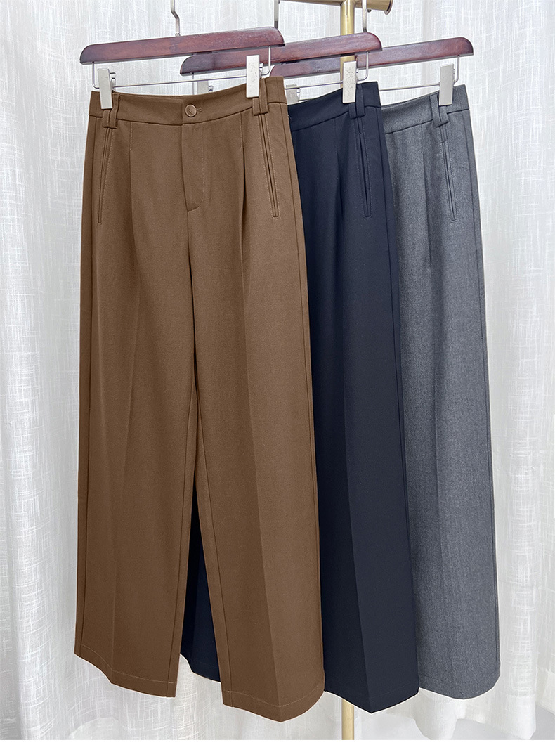 Quần tây nữ ống rộng cạp cao dáng suông chất len Tencel — đen chi tiết 1