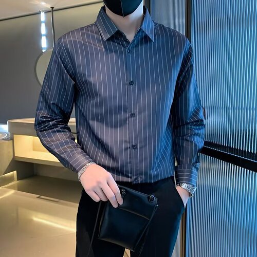 Spring and autumn slim striped shirt for men's long-sleeved and handsome 2025 new trend casual business dress lining clothes