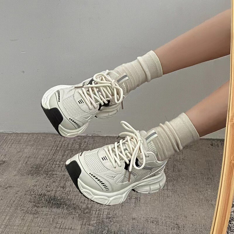 New Four Seasons Women's Shoes Mesh Korean Fashion Lace-up Torre Horse Speed White Shoes Student Casual Breathable
