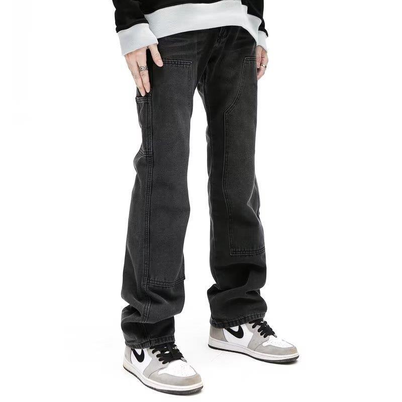 Loose straight jeans men's high street vibe2022 New zipper multi-pocket trendy flared pants