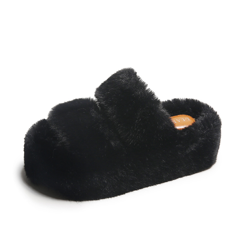 thumbnail image 1 of Zapatillas de felpa con doble correa y suela gruesa, cómodas y de mayor comodidad para el exterior, estilo otoño-invierno, diseño de cama, 1 of 6