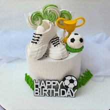 跨境ins风亚克力双层生日快乐蛋糕装饰足球主题生日派对甜品装扮
