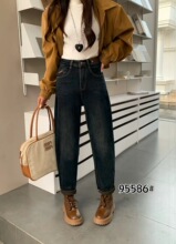 95586冬季新款加厚植绒高弹哈伦牛仔裤女士新百搭显瘦哈伦老爹裤