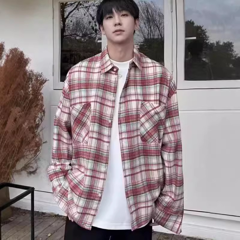 American Plaid For Men, Spring And Autumn New Loose Casual Lazy Style Long Sleeve Shirt Versatile Jacket Top_voghion.com