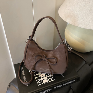 Solid color shoulder bag with bow for leisure, western style