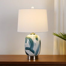 美式復古水墨陶瓷台燈創意卧室床頭燈中式樣板間酒店藝術裝飾燈具