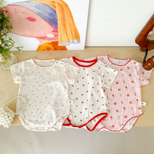 Baby Summer Thin Packing Clothes Newborn Clothes Floral Baby Girl Jumpsuit Summer Hundred Days Knitted Harness