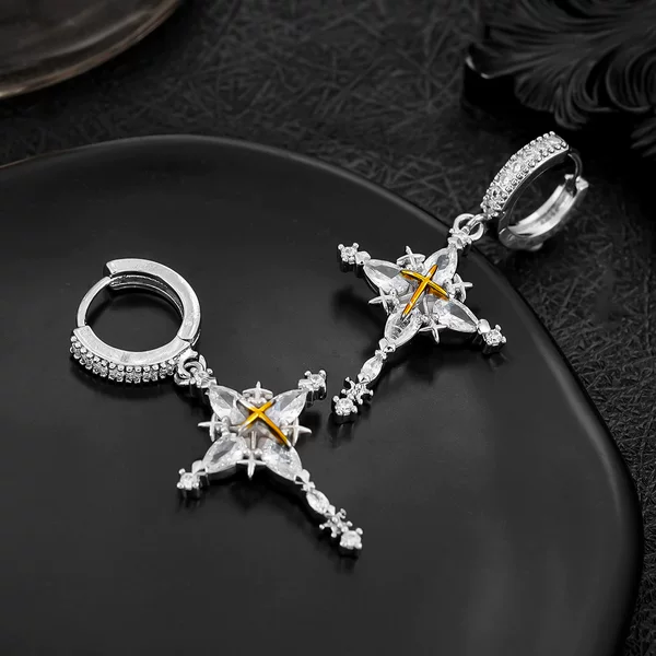 Ice Transparent Snowflake Cross Earrings for Men, Copper Zircon Sweet Cool Style Earrings, Personalized Ear Clips, Women's Ear Buckles, No Pierced Earrings
