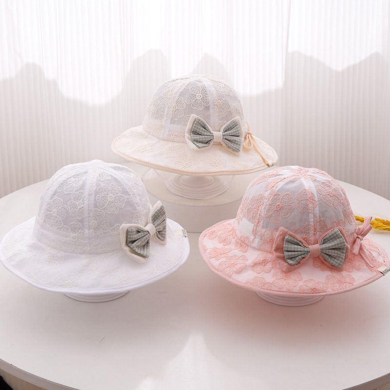 Sombrero de bebé princesa primavera y otoño lindo super lindo sombrero de bebé niñas arco sombrero pescador sombrero sombrero de sol