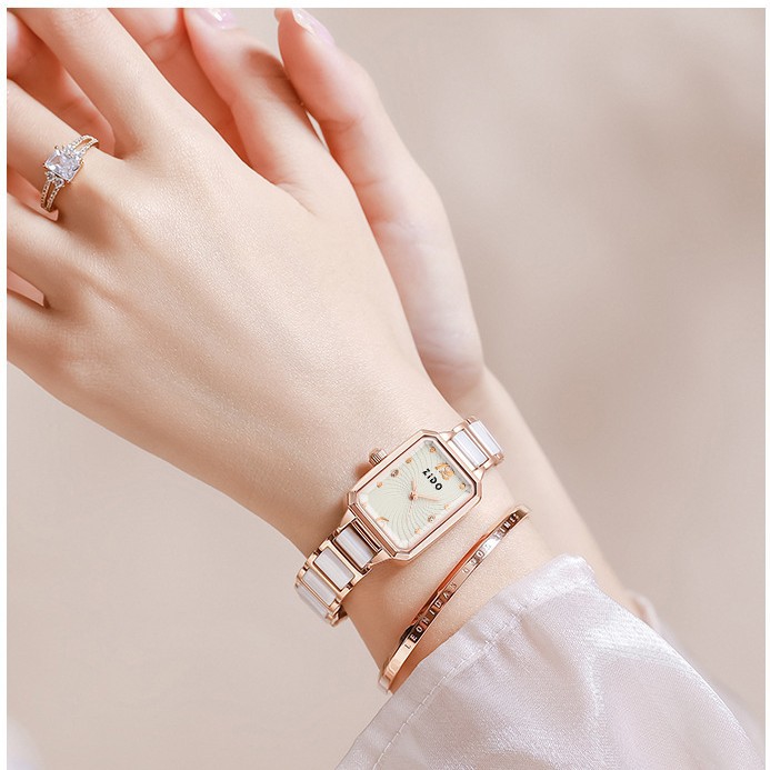 Zhidao Ceramic Small Square Popular On Fashion Live Streams, Elegant, Light Luxury, Simple Steel Strap Quartz_voghion.com