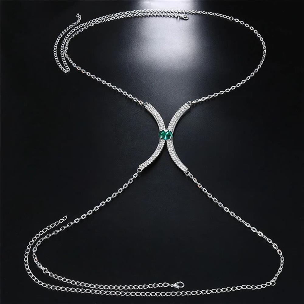 Amazon moda gema verde soporte del pecho de las mujeres sexy rhinestone caliente cuerpo cadena 05