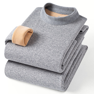 Brand High-end Pure Cotton Thick Lamb Velvet Thermal Underwear suit Men's Autumn and Winter Integrated Velvet Cold Resistant Autumn Clothes and Pants