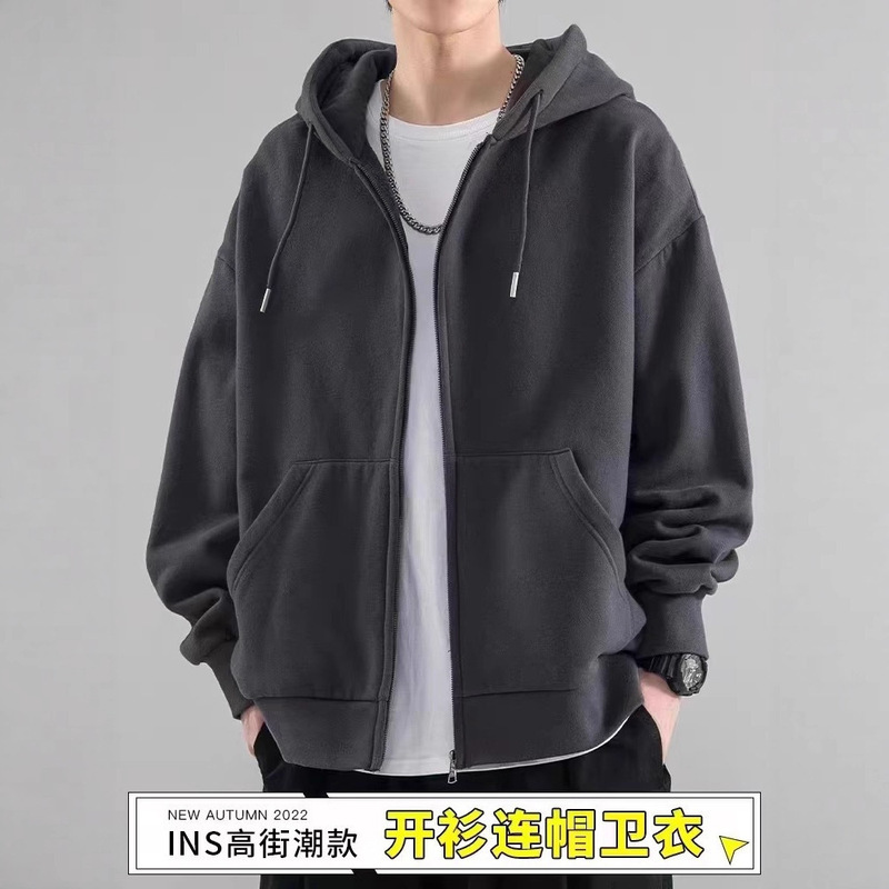 跨境直销拉链开衫连帽卫衣男运动休闲纯色卫衣欧美潮流高街外套|undefined