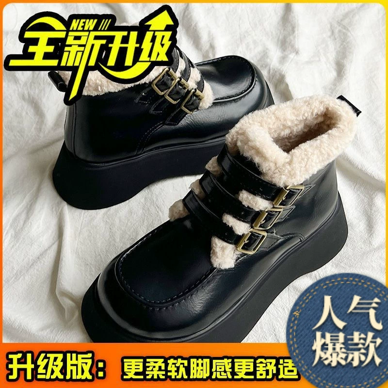 Ботинки martens на платформе, зимние тёплые ботинки‑анкл, корейский стиль, размеры 35–40