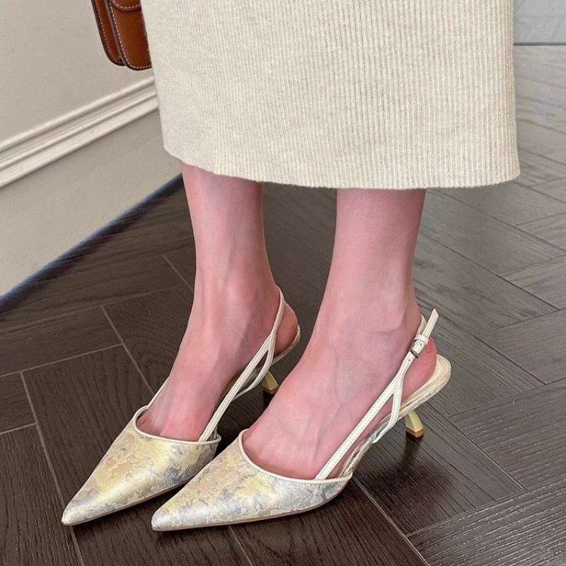 Босоножки slingback на шпильке, заострённый носок, пряжка, лето 2024 для офиса