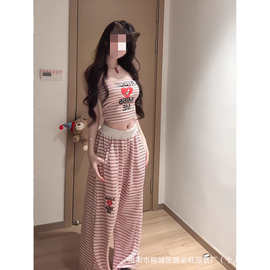 美式爱心字母条纹抹胸背心女夏季无袖甜辣妹外穿修身显瘦内搭上衣