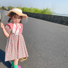 阿木猴韓國女童碎花短袖連衣裙2022夏季新款小女孩可愛洋氣公主裙