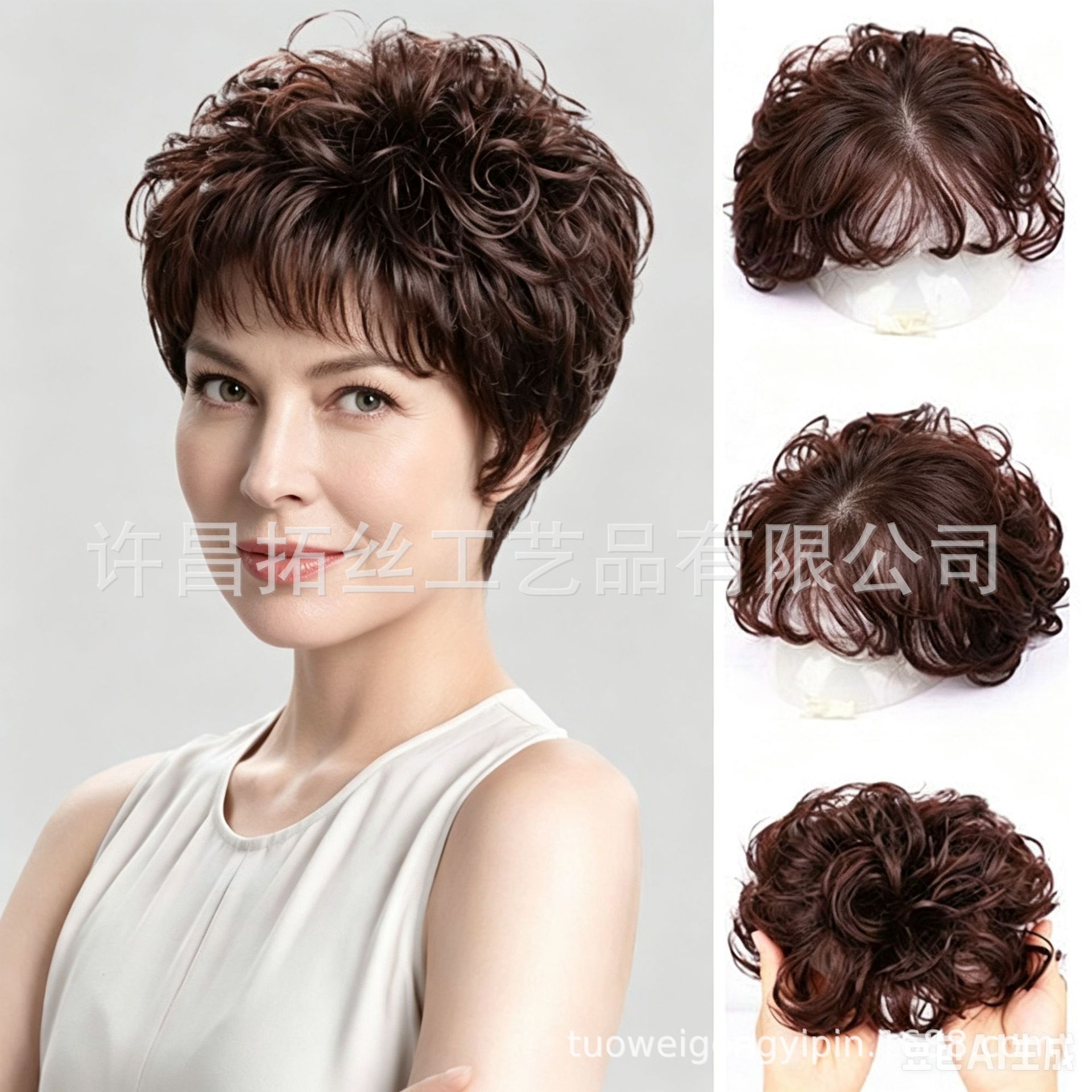 여성용 헤어피스, 흰머리 커버, 자연스러운 모조 헤어피스, 흔적 없는 헤어피스, 모발 볼륨 증가, 풍성한 모발, 인모 느낌의 콘헤어피스