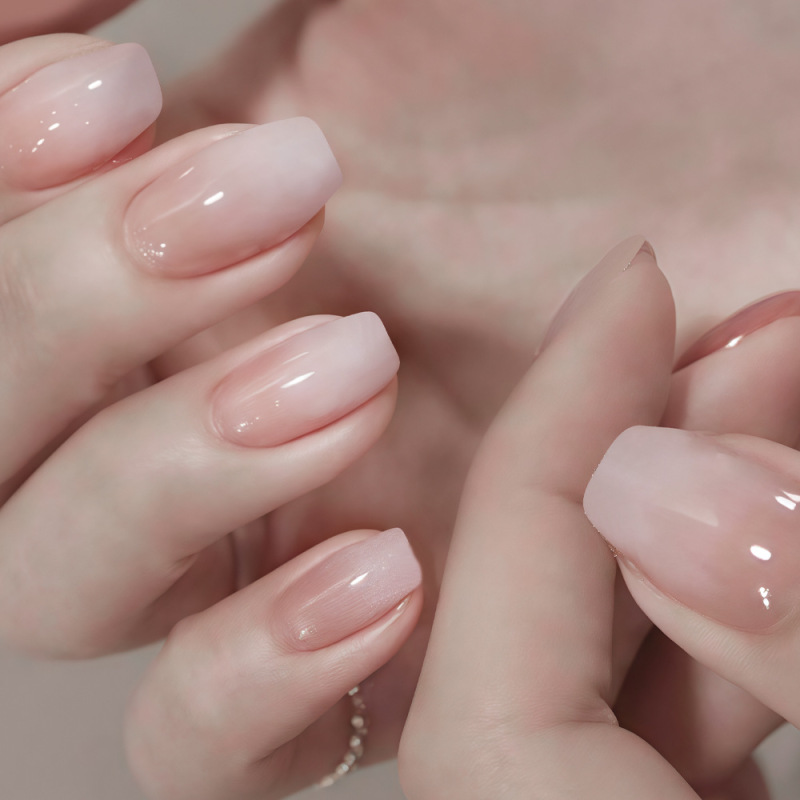 Chinese-Style Pure Nude Gradient Cross-Border Wearable Nail Stickers, 24 Pieces of Nail Stickers, Elegant and Cute, Brightening Effect, European and American Style