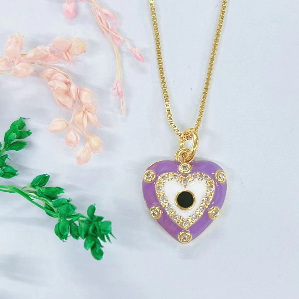 Fashion Heart Shape Copper Plating Zircon Pendant Necklace