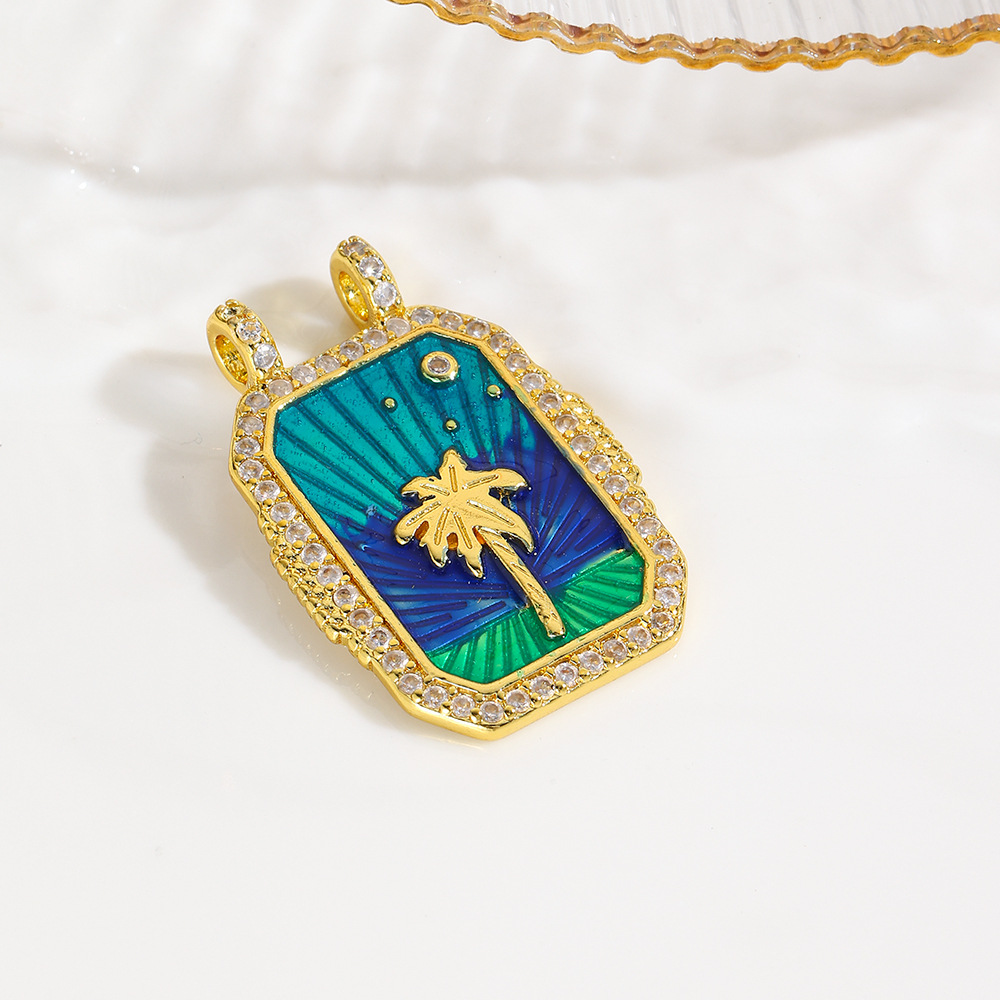 6g Weight Pendant Jewelry Making Type 18K Gold Plated Plating Material 1 Piece Quantity Daily Occasion Copper Material Rainbow, Coconut Tree, Heart Shape Pattern All Seasons Season Unisex Gender Plating Design Retro, Classic Style Style 1 Piece Copper 18K Gold Plated Rainbow Coconut Tree Heart Shape Pendant 2