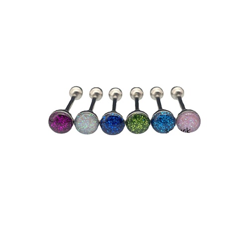 SMTNEK new product 7mm titanium steel glitter starry sky tongue nail stainless steel nail piercing jewelry