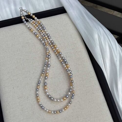 S925 Silver Accessories Candy Mixed Color Shi Jia Pearl Necklace Women's Beaded Clavicle Chain Dopamine Jewelry