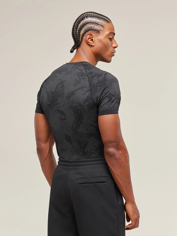 Gym Men's Sports Fitness Quick-Drying Breathable Elastic Slim Short-Sleeved Quick-Drying T-Shirt Ice-Printed Casual Running Top
