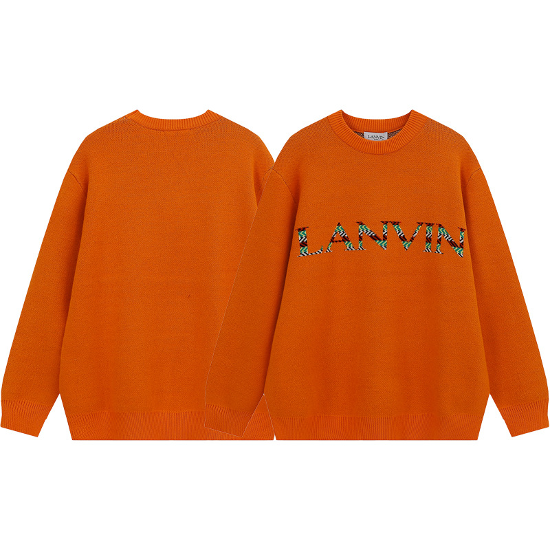 Europeo y americano transfronterizo Lanvin Langfan carta jacquard suelta hombres y mujeres pareja mismo estilo versátil cuello redondo suéter de punto