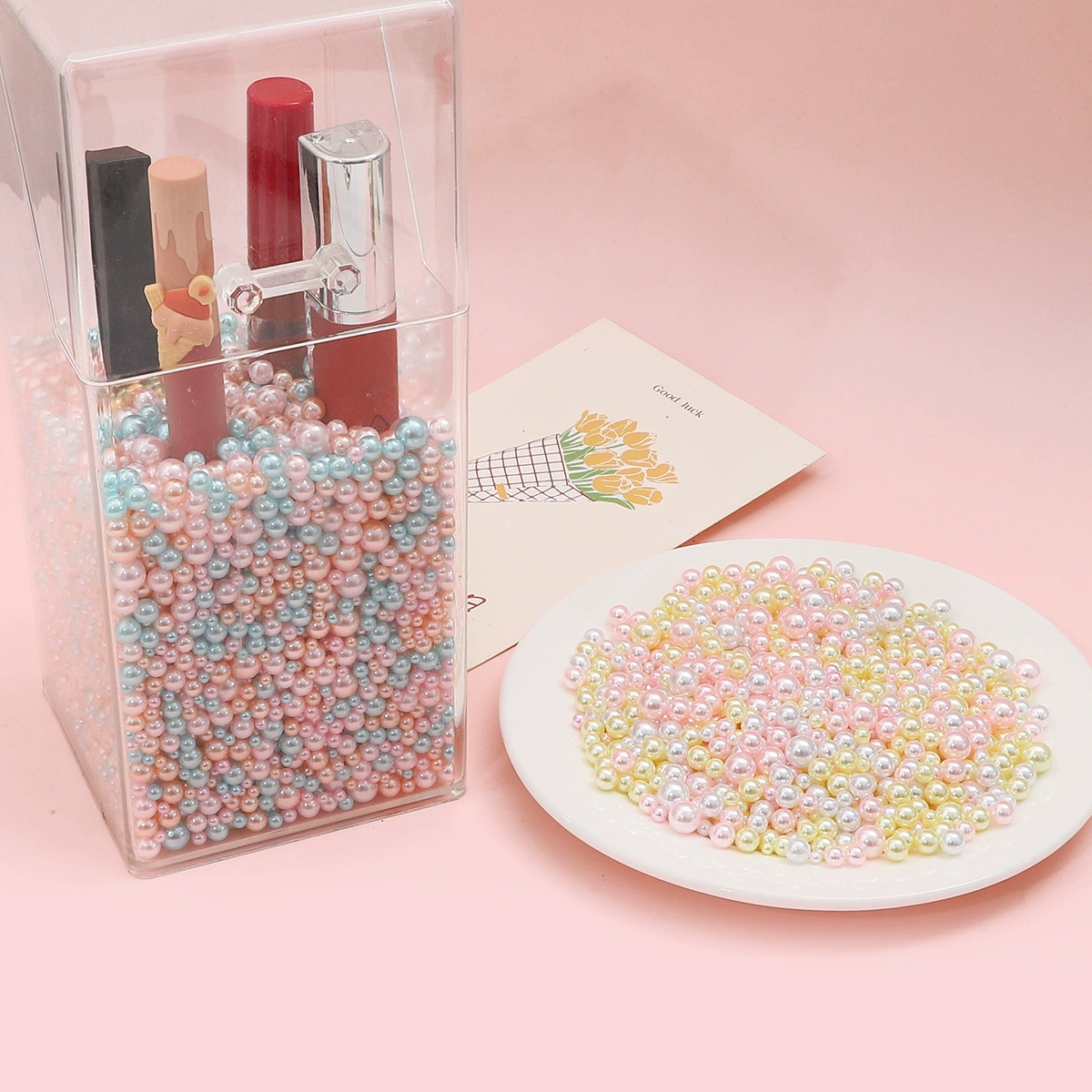 Pack, round beads from pearl handmade, accessories, makeup box