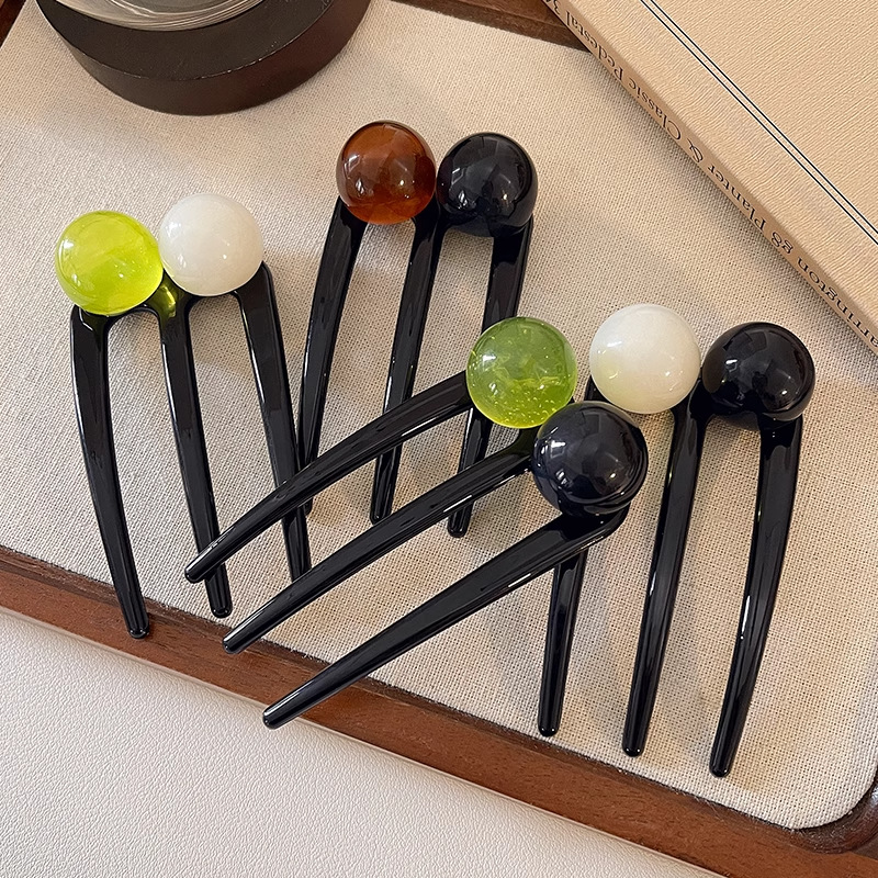 Horquilla en forma de U con cuentas de tres dientes de sentido avanzado Horquilla de cabeza de bola de viaje diario Horquilla de disco en la parte posterior de la cabeza Horquilla fija