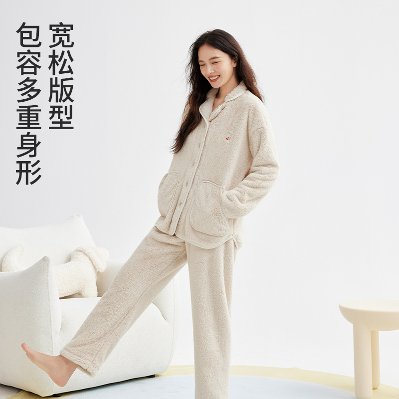 A类珊瑚绒睡衣女冬季加厚外穿女士法兰绒睡衣毛绒家居服居家套装|undefined