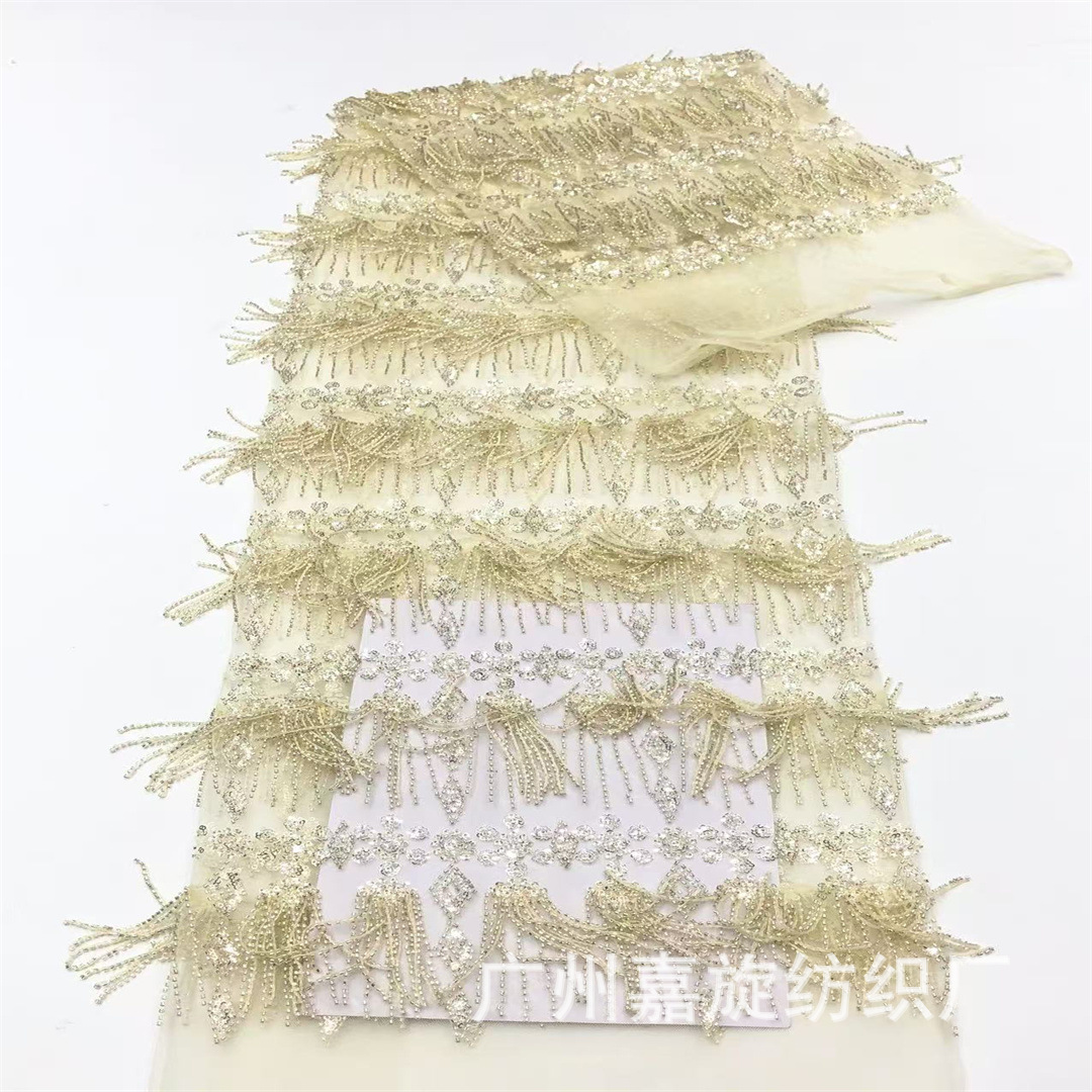 Tela de encaje con borlas y cuentas estilo francés, con flecos multicapa, para vestido de baile, tela de malla de encaje.
